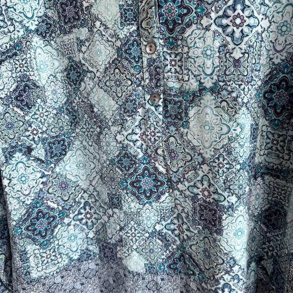J.Jill Medallion Mixed Print Popover Blouse Top Blue V-Neck Long Sleeve Sz L - Picture 2 of 6